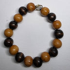 Beaded bracelet with brown and black beads on a white background